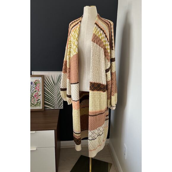 FREE PEOPLE Love and Kisses Patchwork Cardi Pockets Open Front - Picture 5 of 14